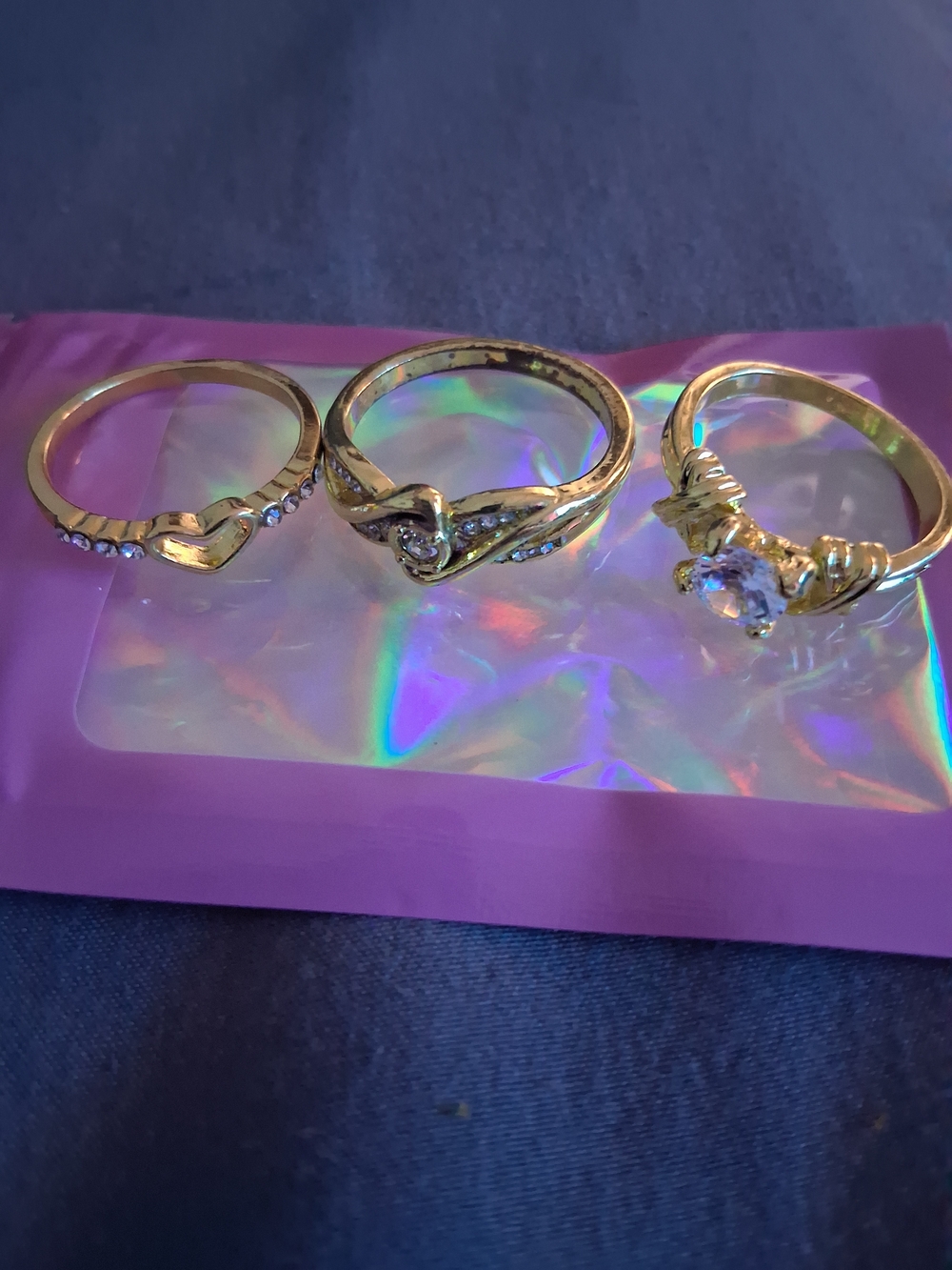 Gold-Tone Trio Heart & Solitaire Ring Set - Gold